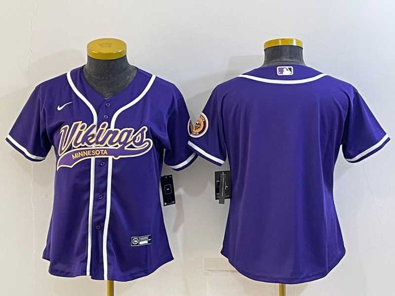 Women%27s Minnesota Vikings Blank Purple With Patch Cool Base Stitched Baseball Jersey